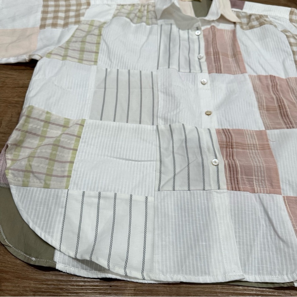 LA RÉUNION Patchwork Crossover Shirt Women's Oversized Boxy Summer‎ Boho - Picture 6 of 8